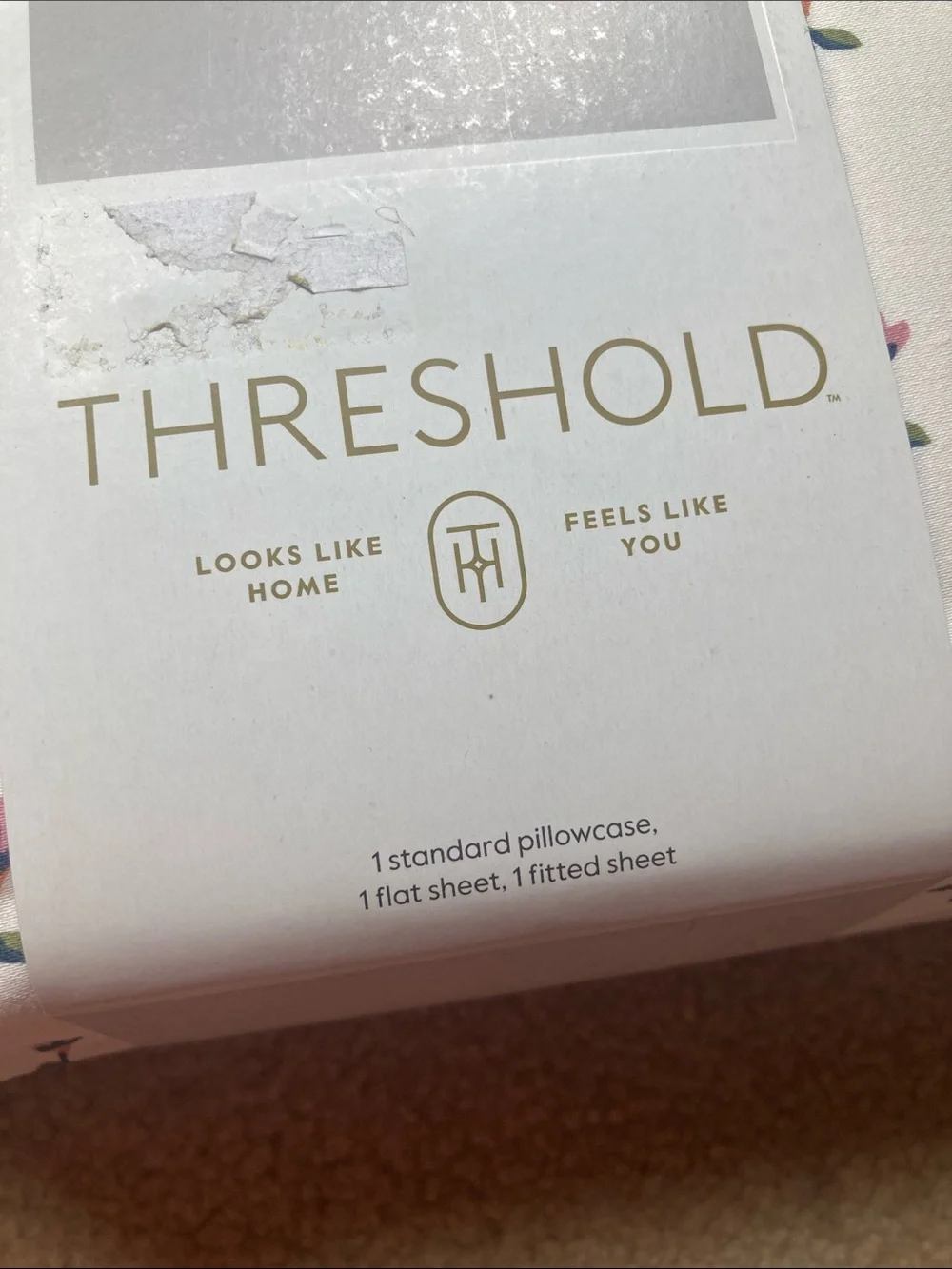 Threshold White Cotton Sateen Sheet Set with Pink Floral Motif Twin XL